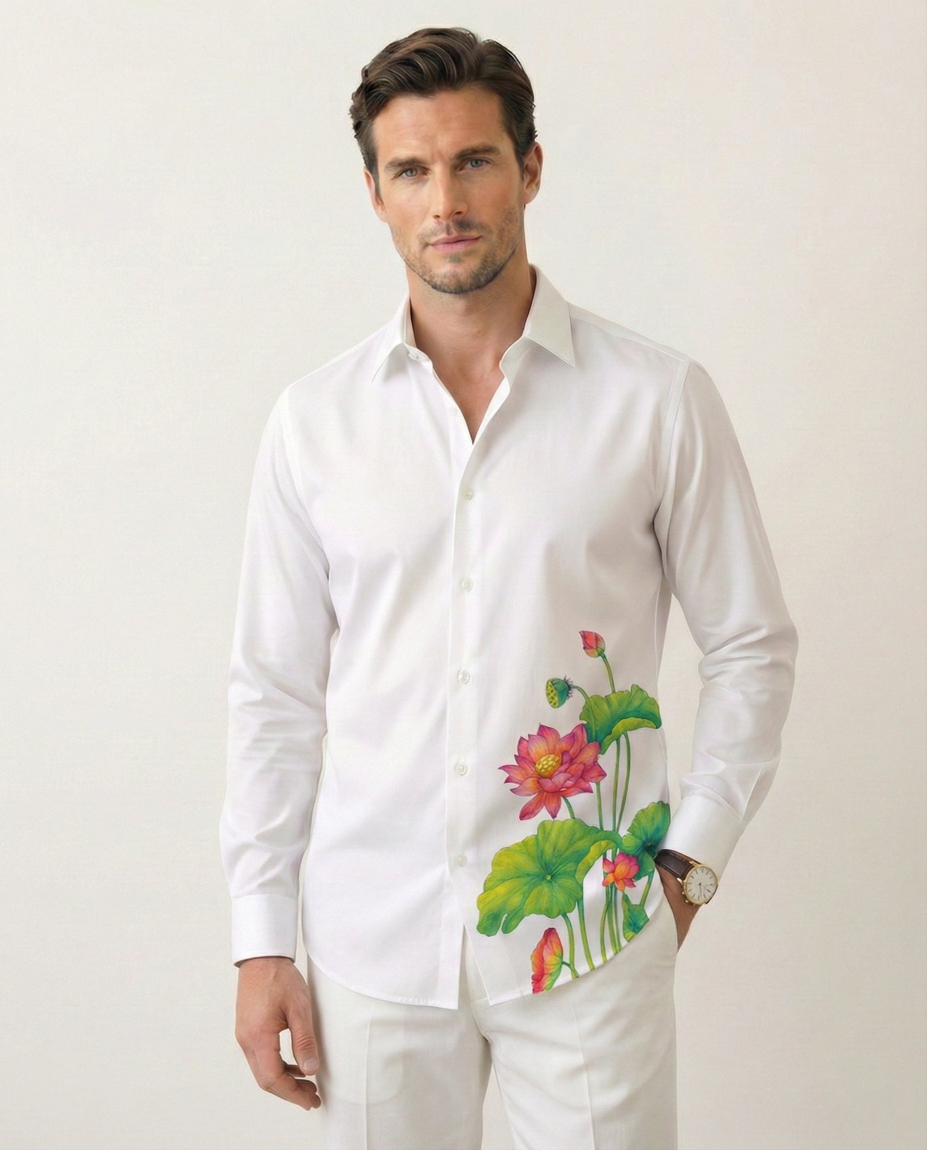 Lotus Serenata Hand-Painted Shirt