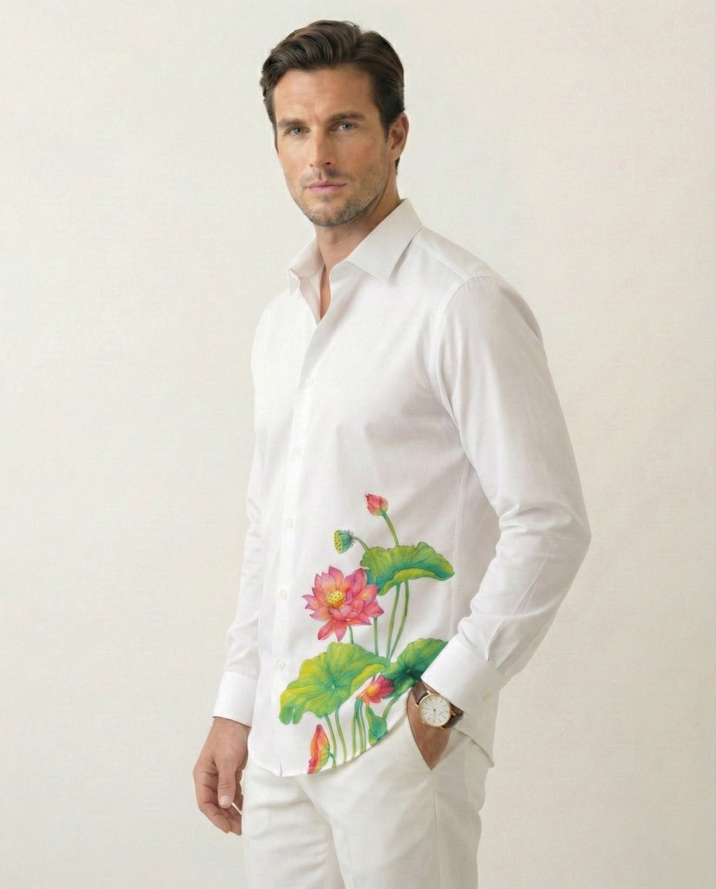 Lotus Serenata Hand-Painted Shirt