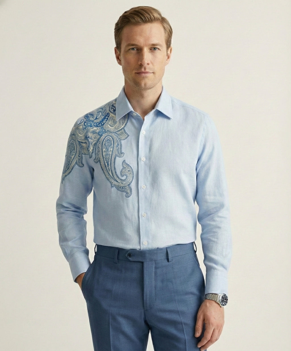 Caeruleum Paisley Hand-Painted Shirt