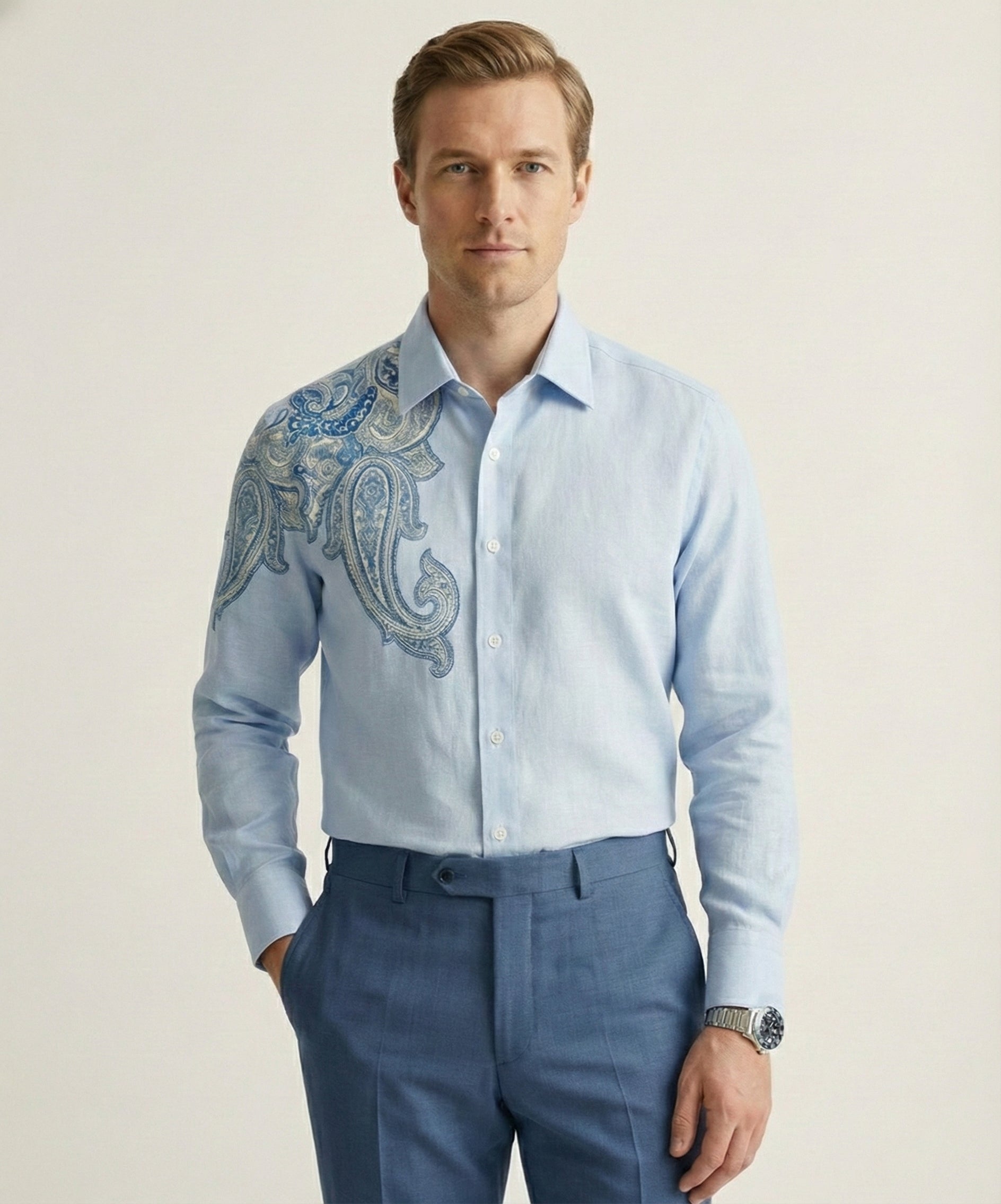 Caeruleum Paisley Hand-Painted Shirt