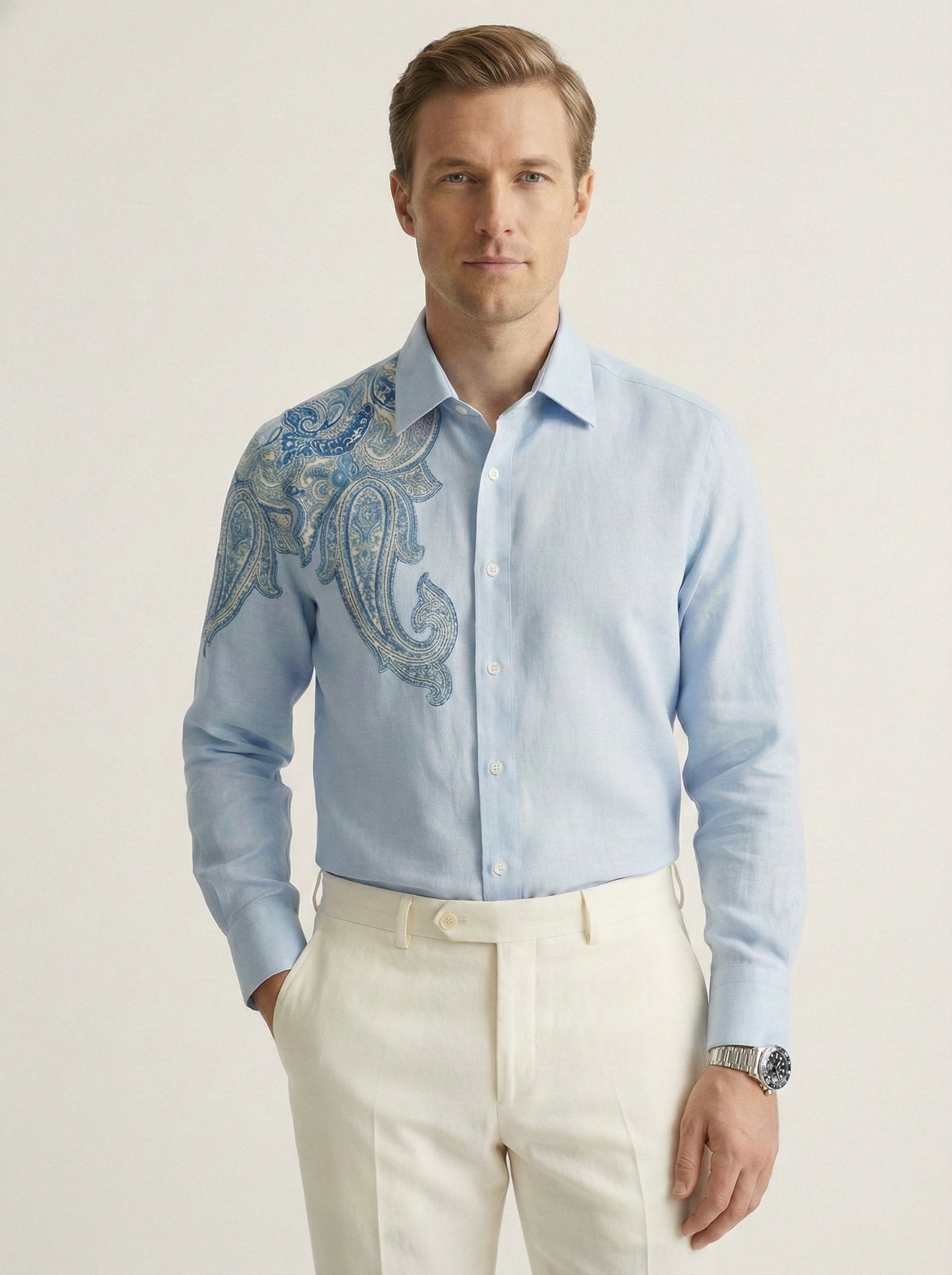 Caeruleum Paisley Hand-Painted Shirt