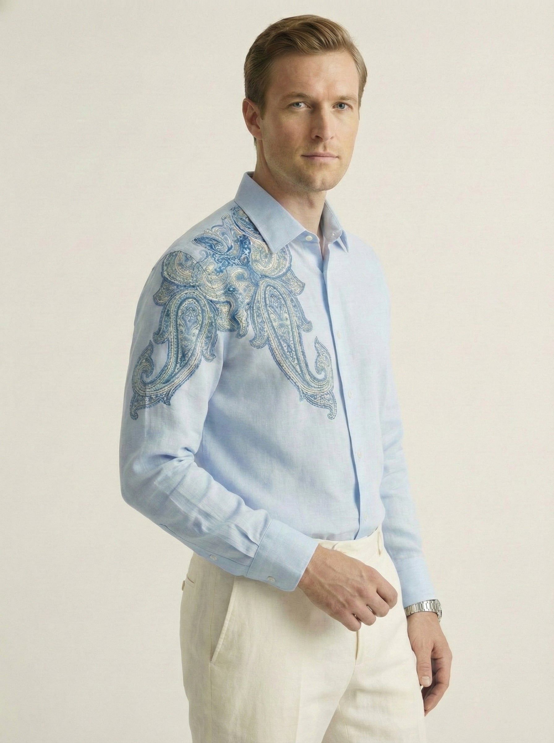 Caeruleum Paisley Hand-Painted Shirt