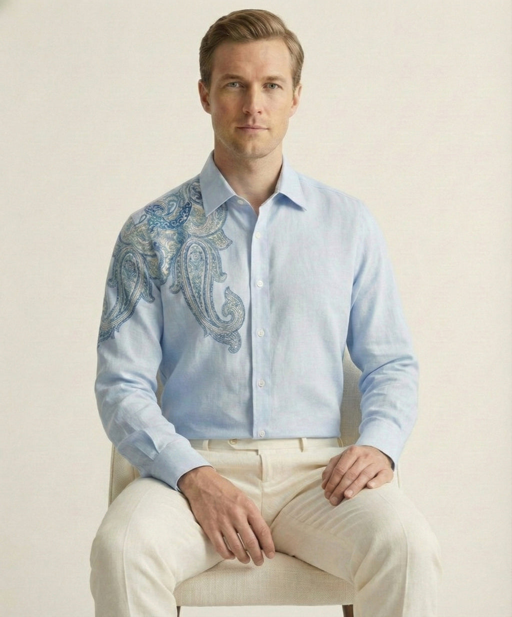 Caeruleum Paisley Hand-Painted Shirt