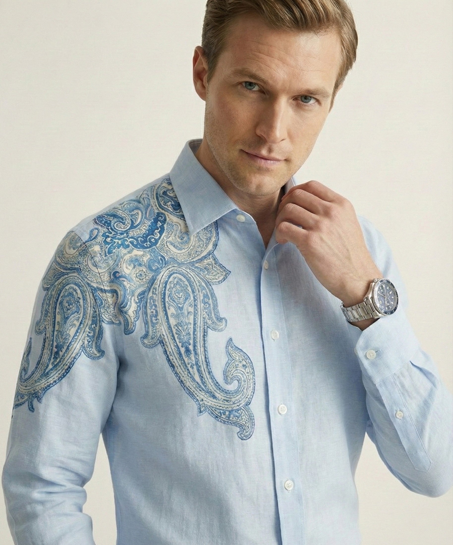 Caeruleum Paisley Hand-Painted Shirt