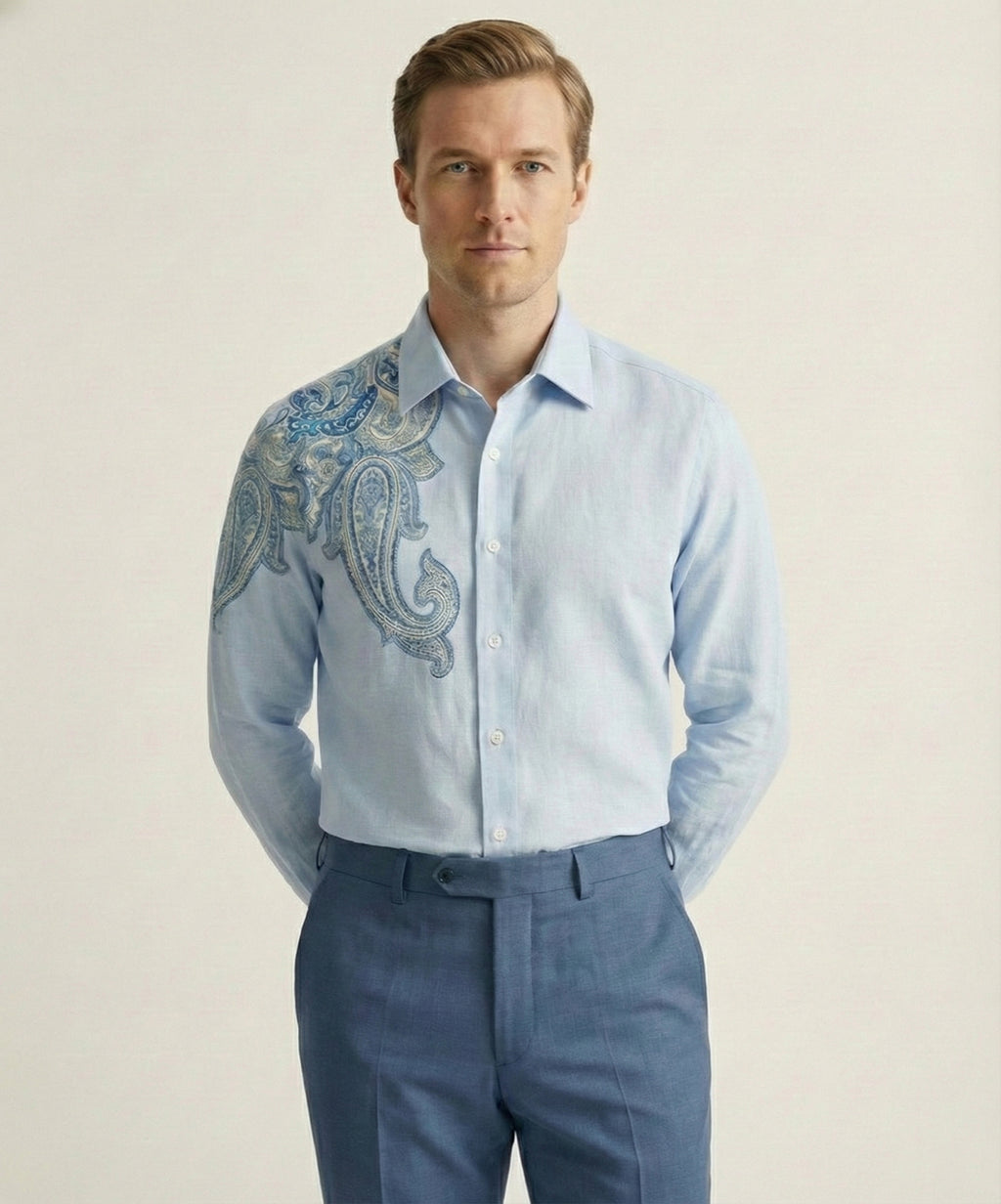 Caeruleum Paisley Hand-Painted Shirt