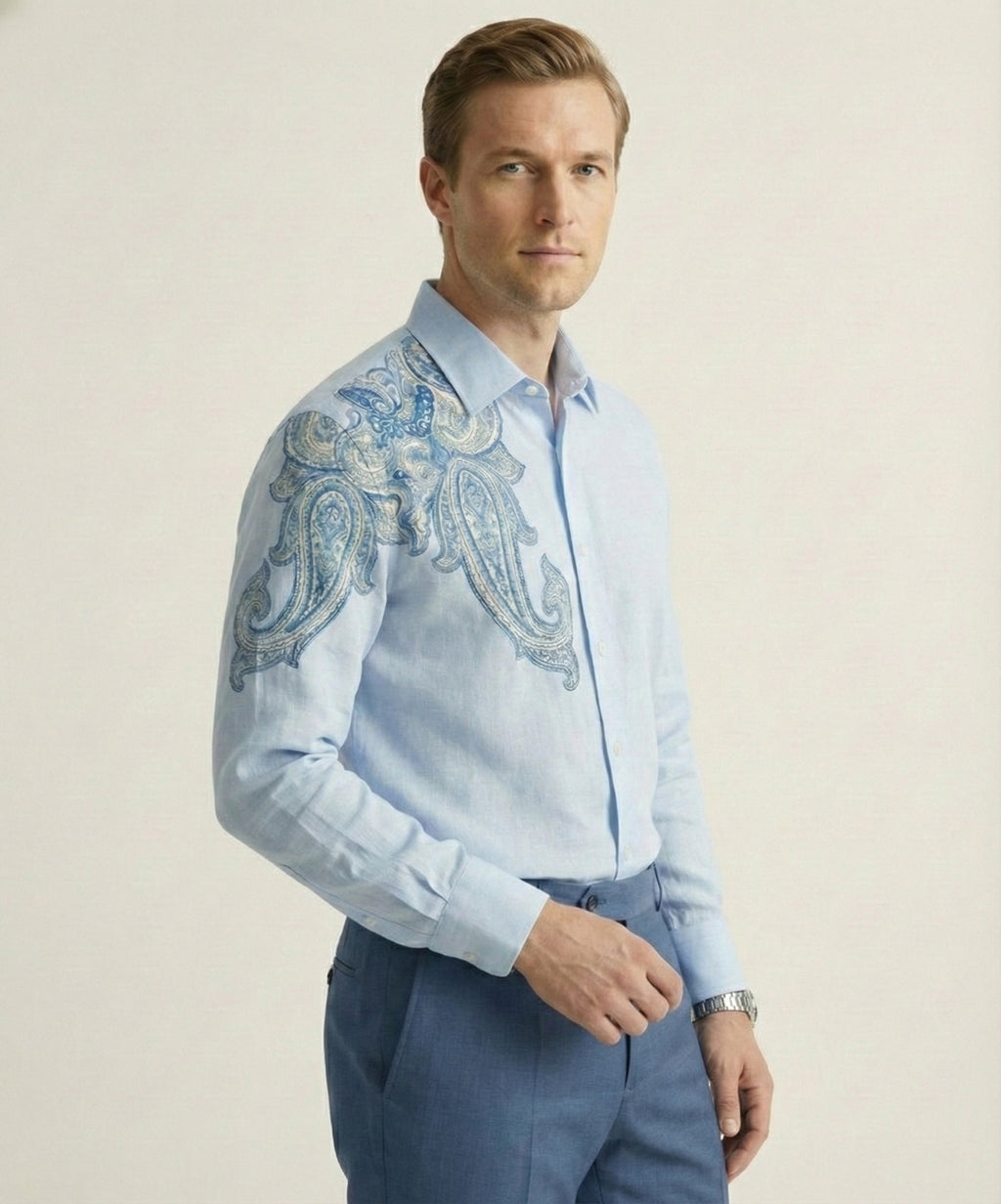 Caeruleum Paisley Hand-Painted Shirt
