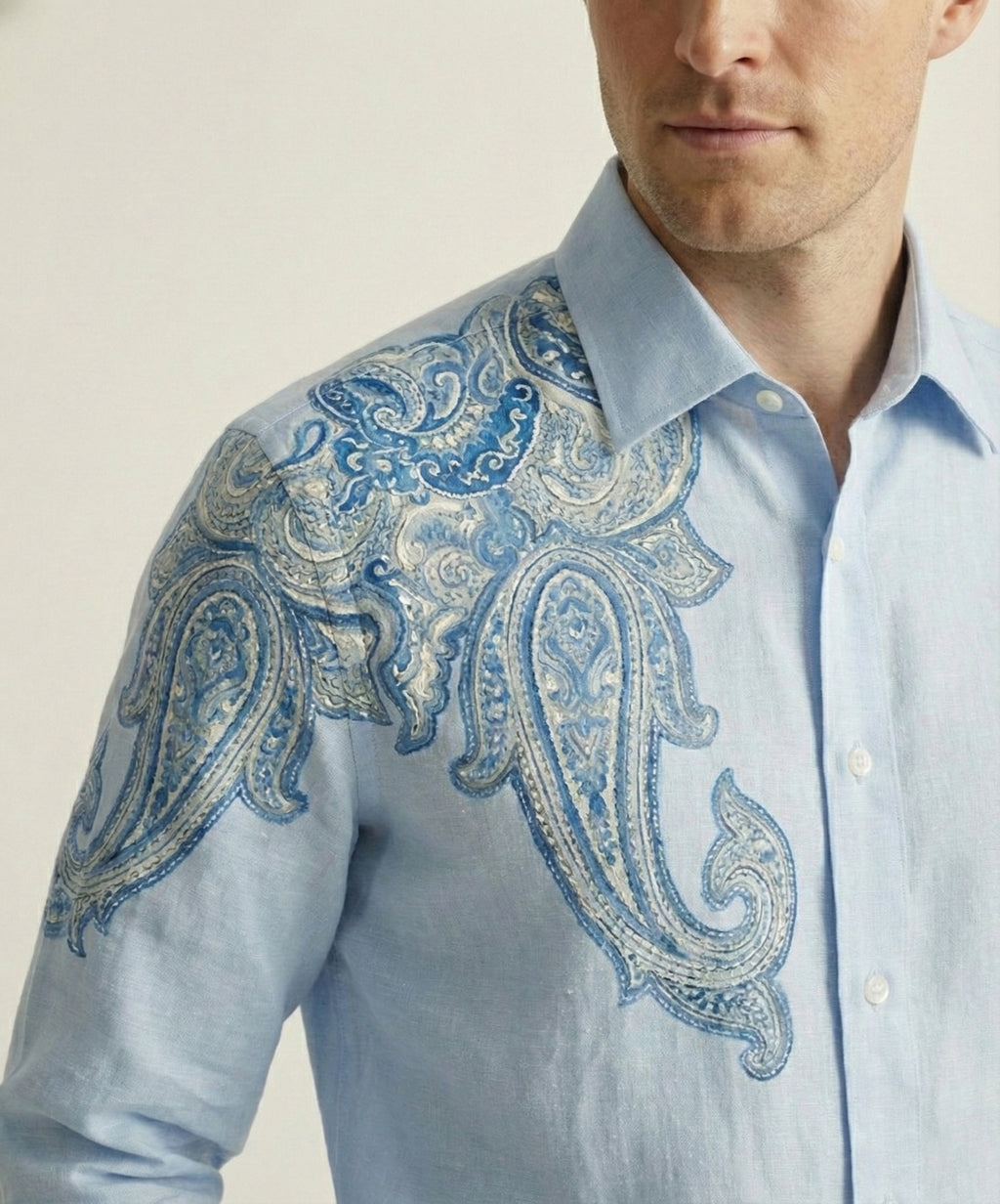 Caeruleum Paisley Hand-Painted Shirt
