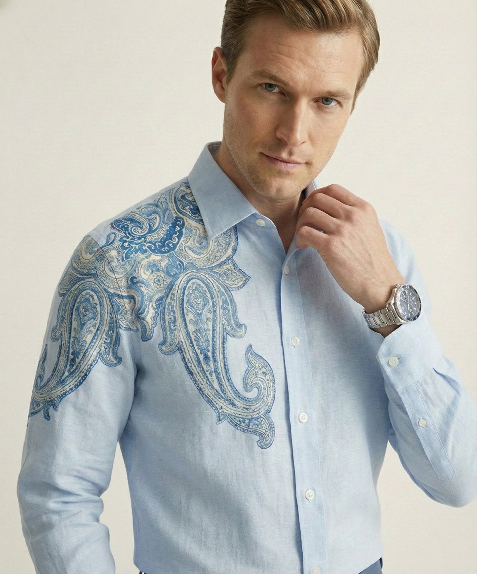 Caeruleum Paisley Hand-Painted Shirt