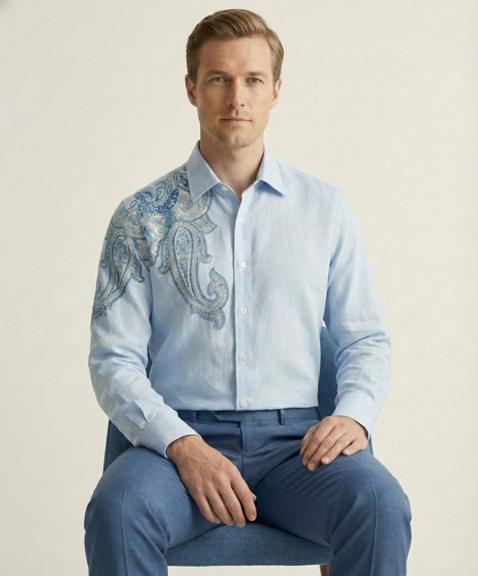 Caeruleum Paisley Hand-Painted Shirt