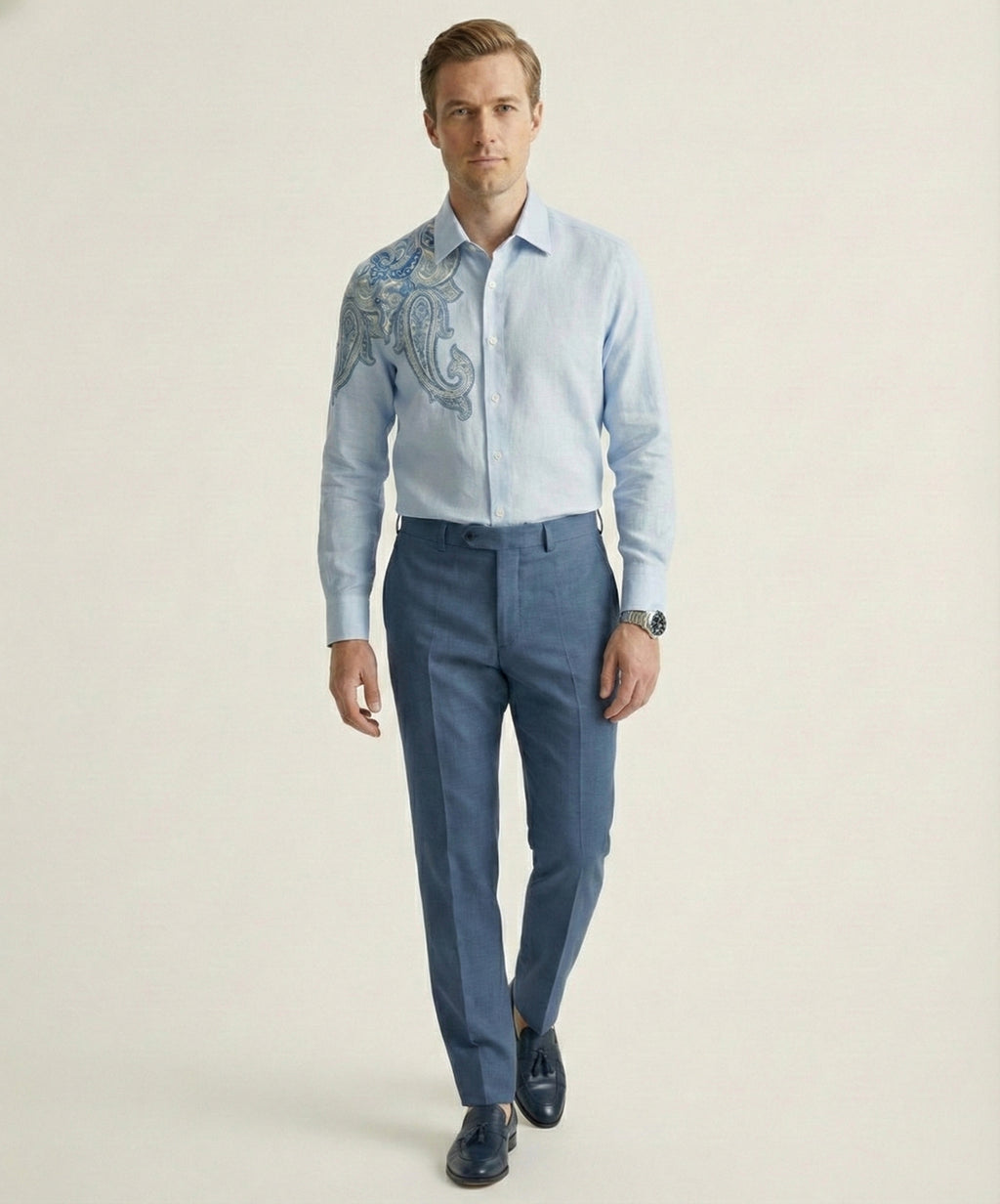 Caeruleum Paisley Hand-Painted Shirt